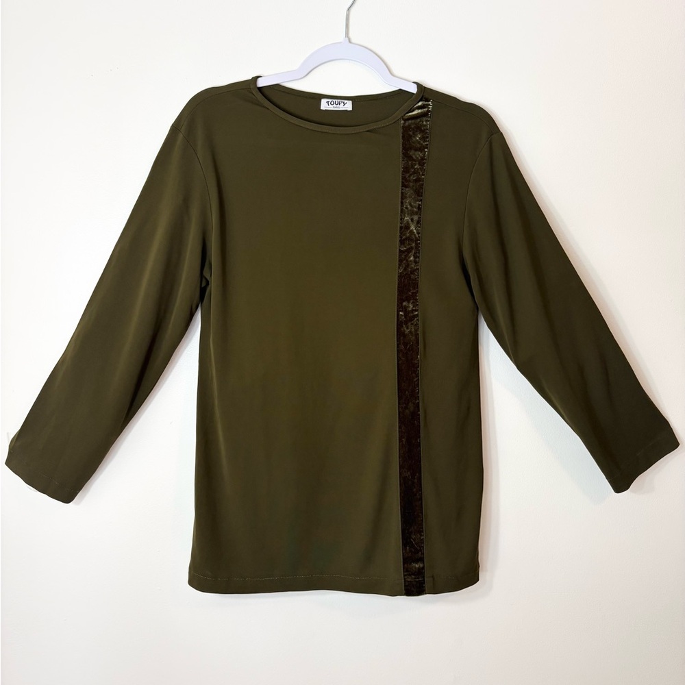 Toupy Paris Moss Green Velvet Trim Top Sz 2